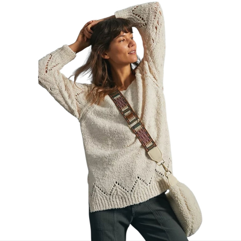 Anthropologie Pilcro Gemima Pointelle Cream Sweater Size Small